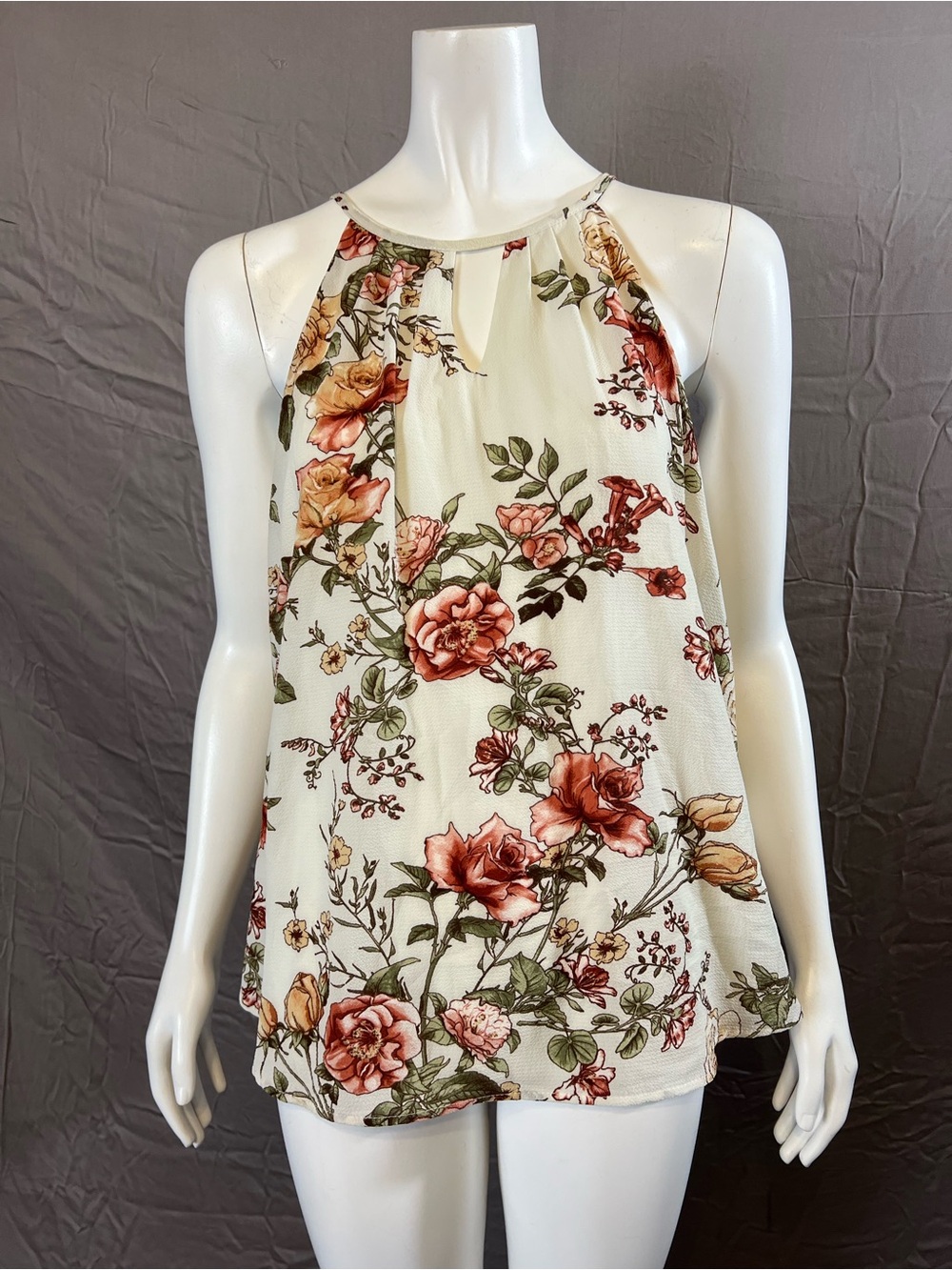 Blue Rain Cream Floral Halter Cami with Rose Motif